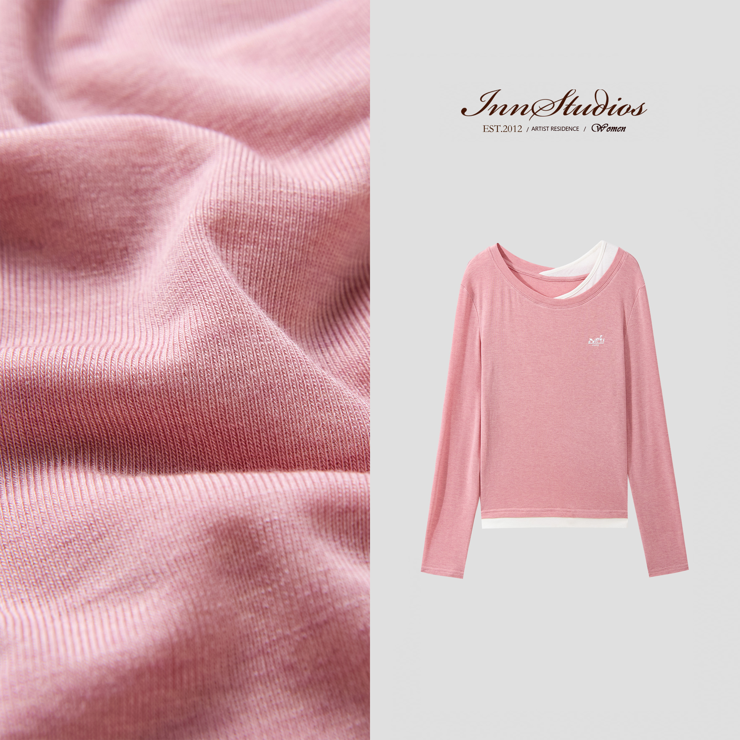 Innstudios 舒适柔软亲肤假两件长袖T恤