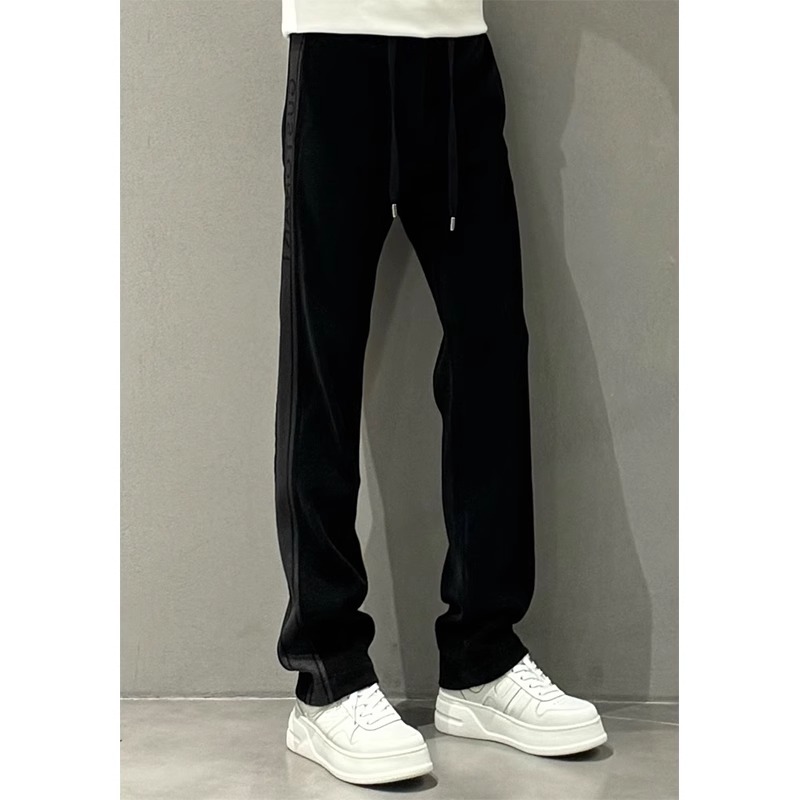条绒直筒休闲裤男士冬季潮流加绒加厚设计感百搭宽松运动阔腿长裤
