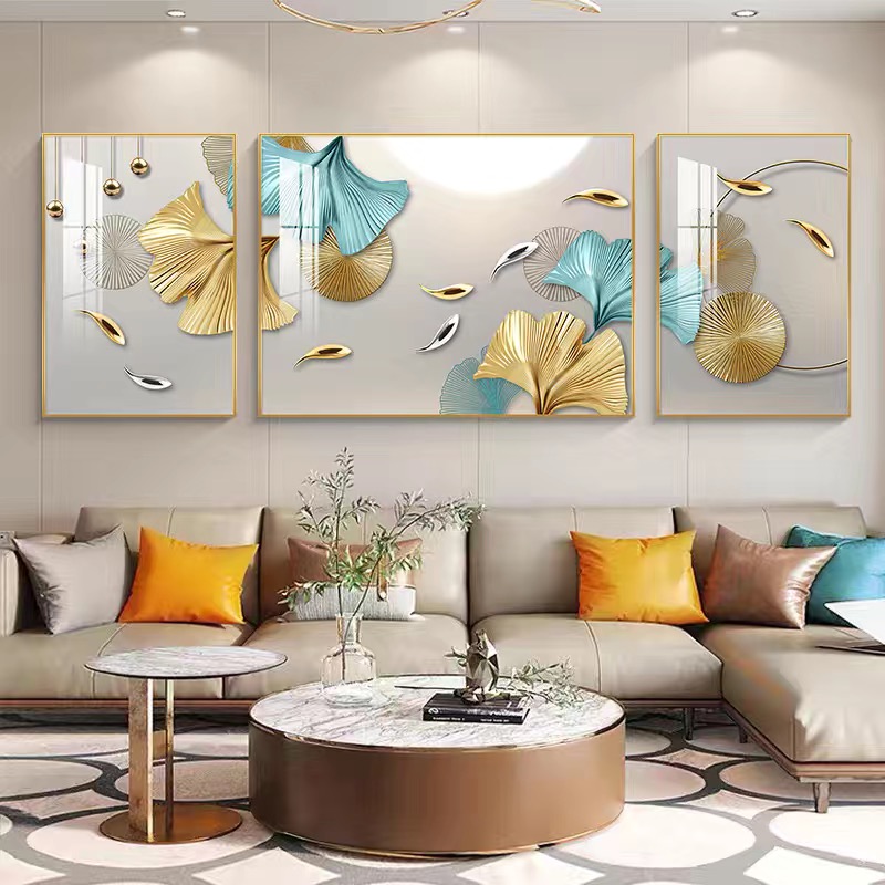 九鱼图客厅装饰画轻奢现代抽象三联画高档墙画沙发背景墙上壁画