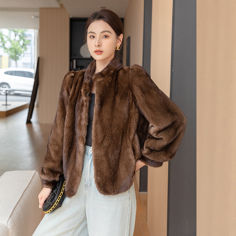 2025新款进口立领整貂天鹅绒貂皮大衣年轻时尚款水貂毛皮草外套女