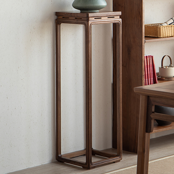 新中式黑胡桃花架禅意实木置物装饰架室内客厅客厅花盆架阳台花几