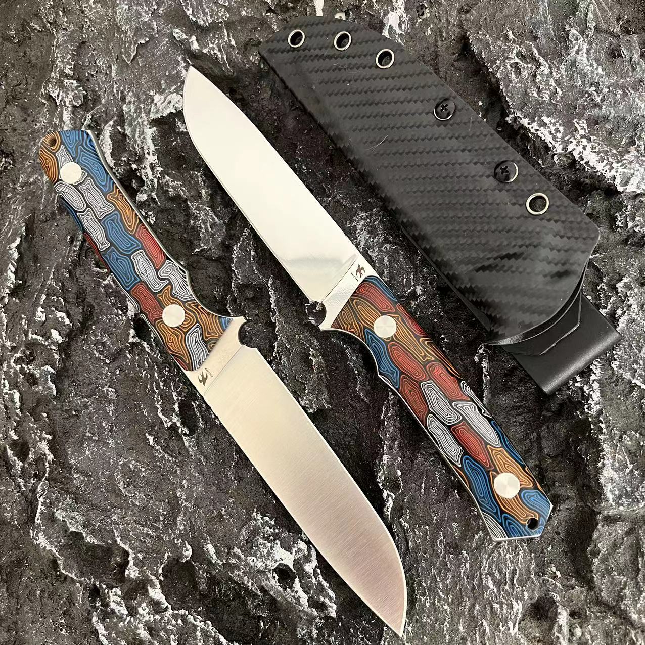 【耐战】万象 镜面SKH-9高速钢双花色G10柄高硬度全钢一体户外猎直