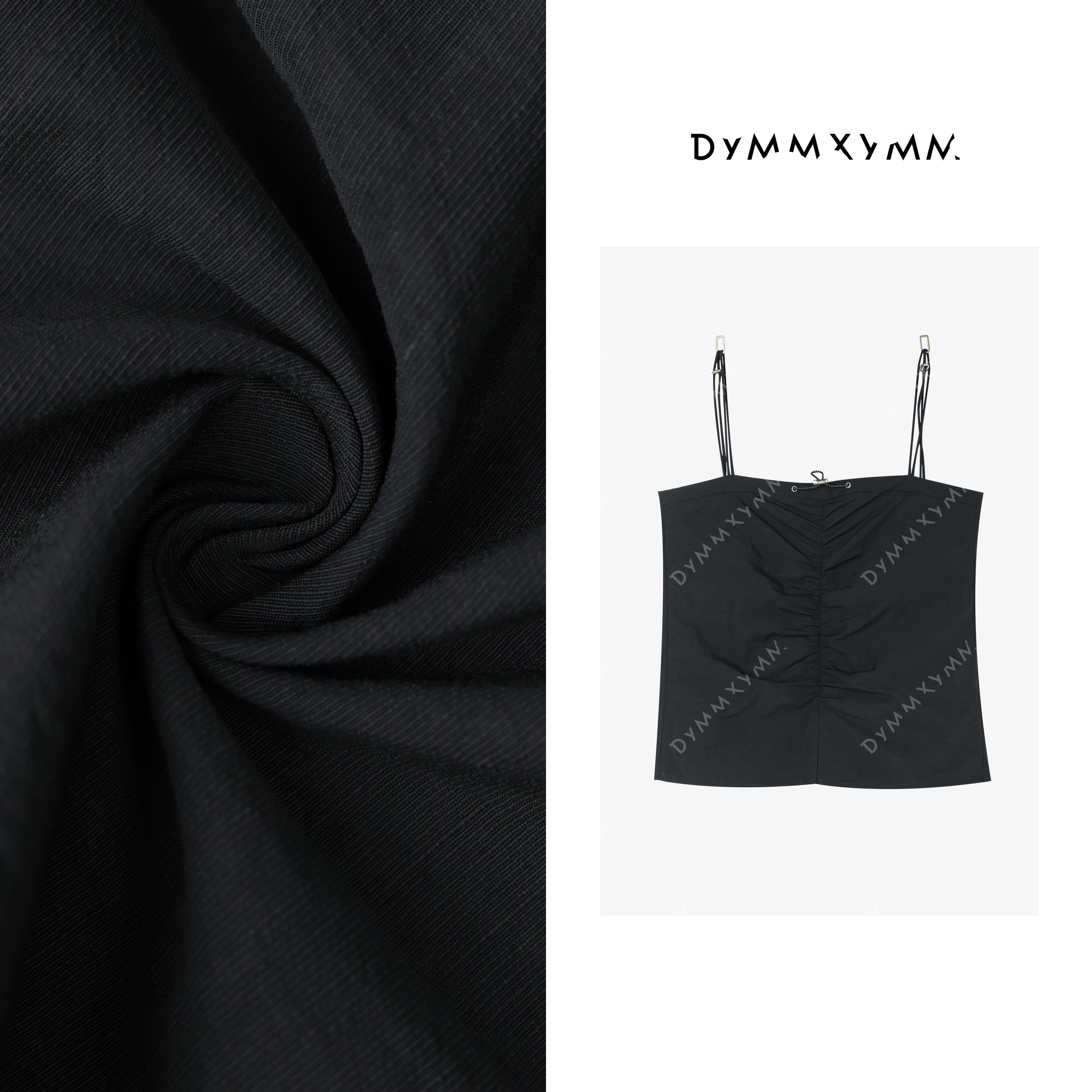 【DYMMXYMM】-夏季时尚百搭休闲抽褶显瘦工装灰亚麻吊带背心-W6098