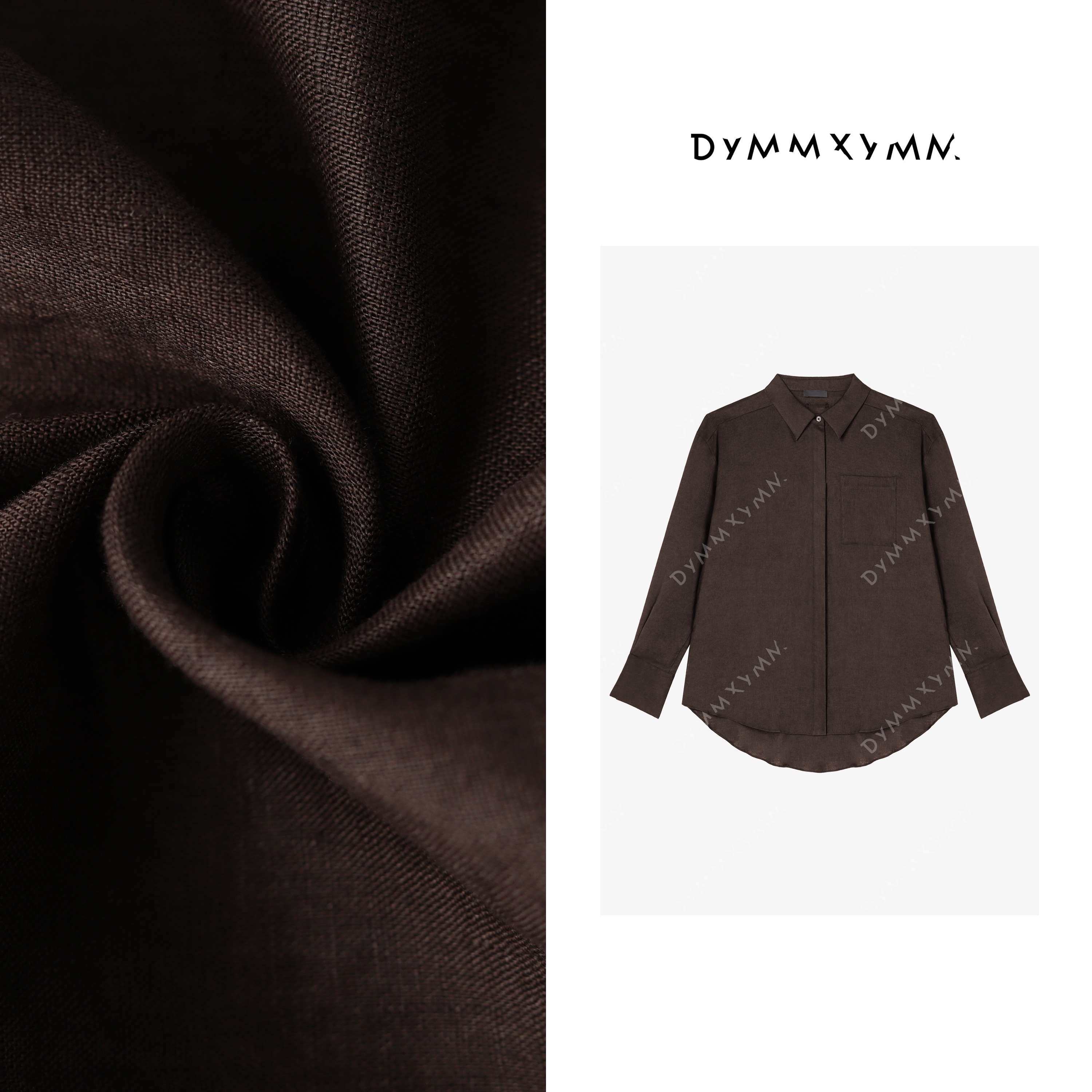 【DYMMXYMM】-夏季新款时尚轻奢气质休闲亚麻咖色亚麻衬衣-W6096