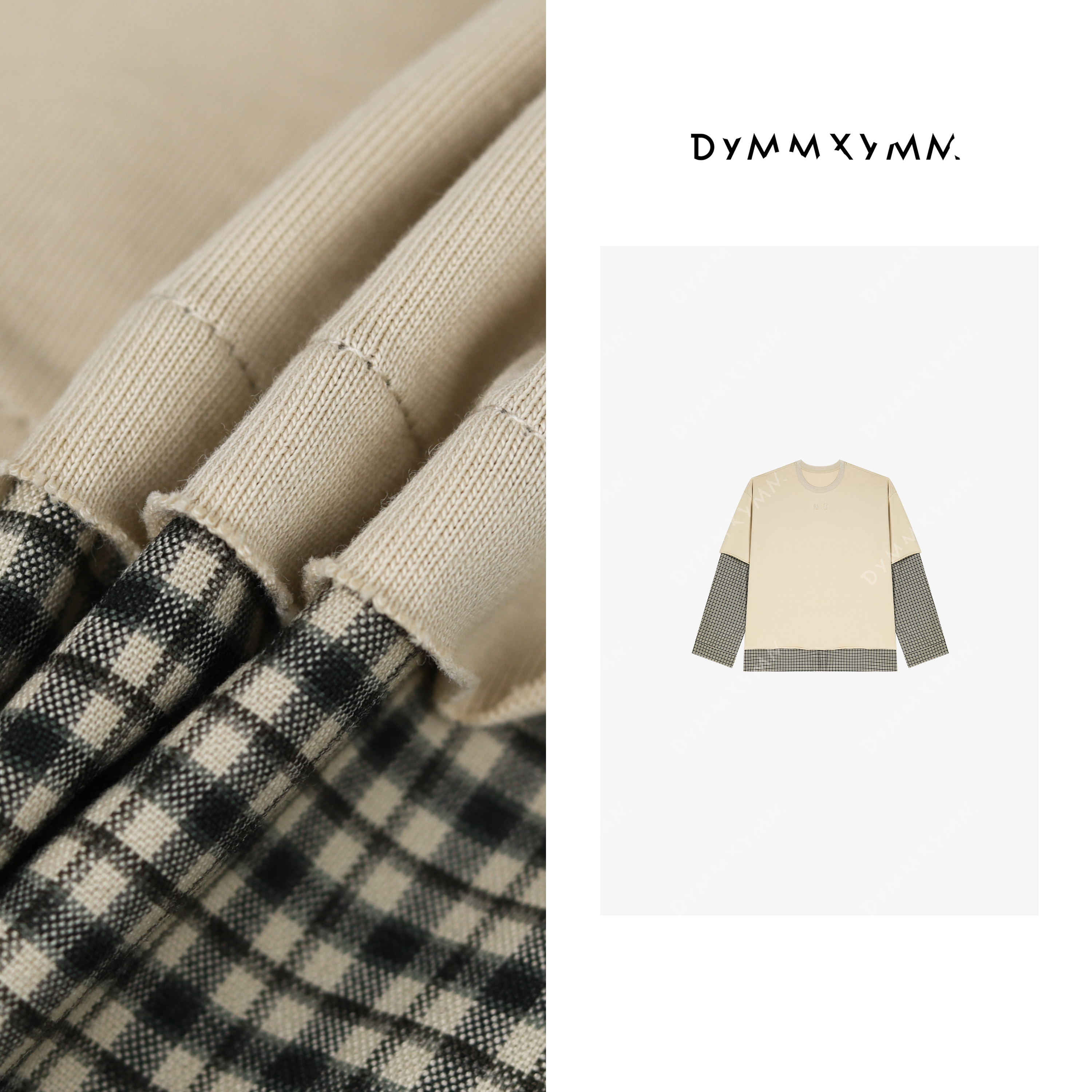 【DYMMXYMM】-小众设计师高级感双色拼袖假两件T恤-FWD2095