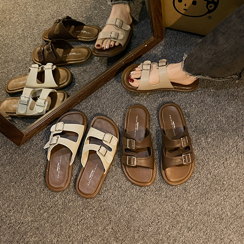 勃肯拖鞋女夏季外穿2024年新款复古仙女风休闲软平底沙滩海边凉拖