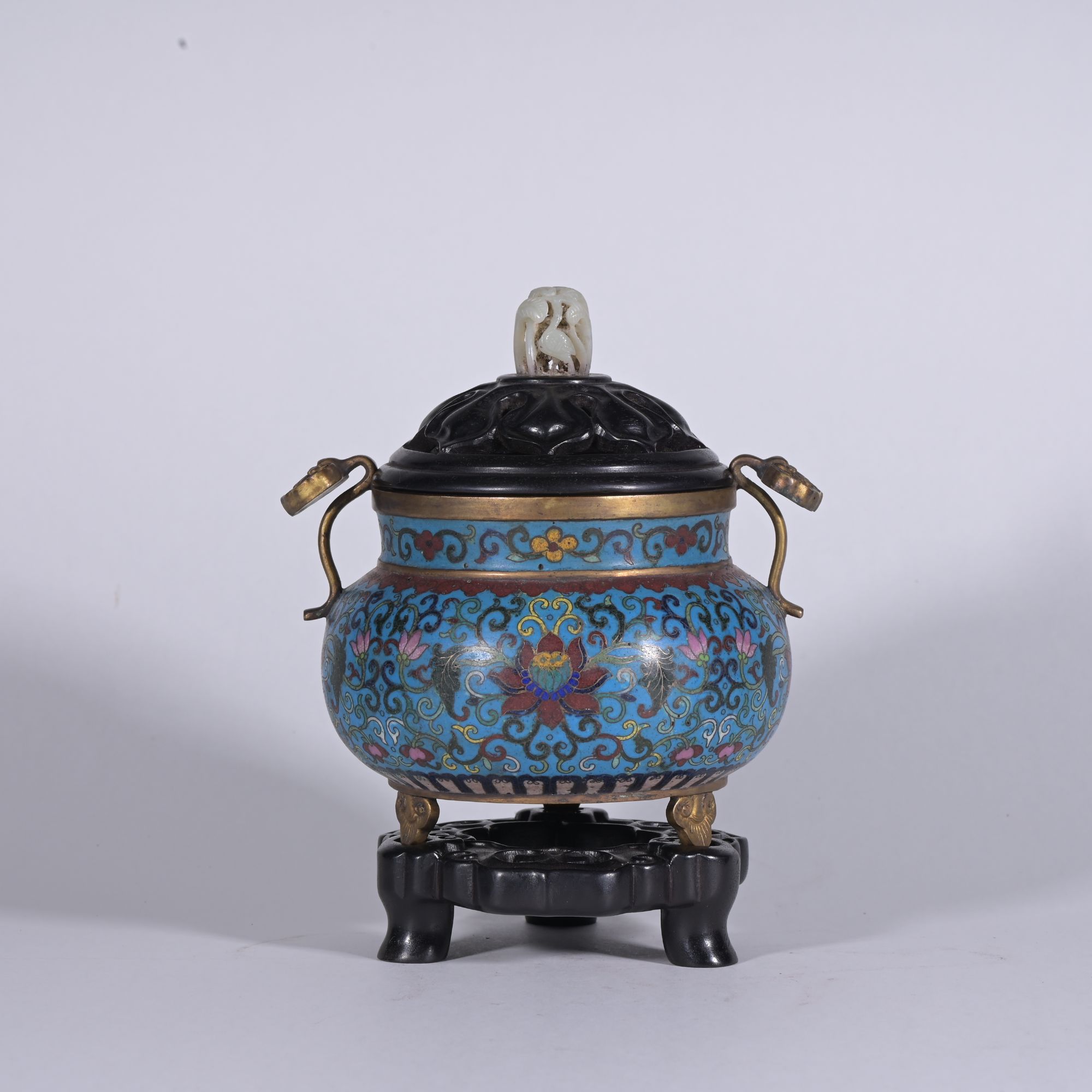景泰蓝香炉茶道具摆件 旧物件 约高19cm宽15cm 约980g