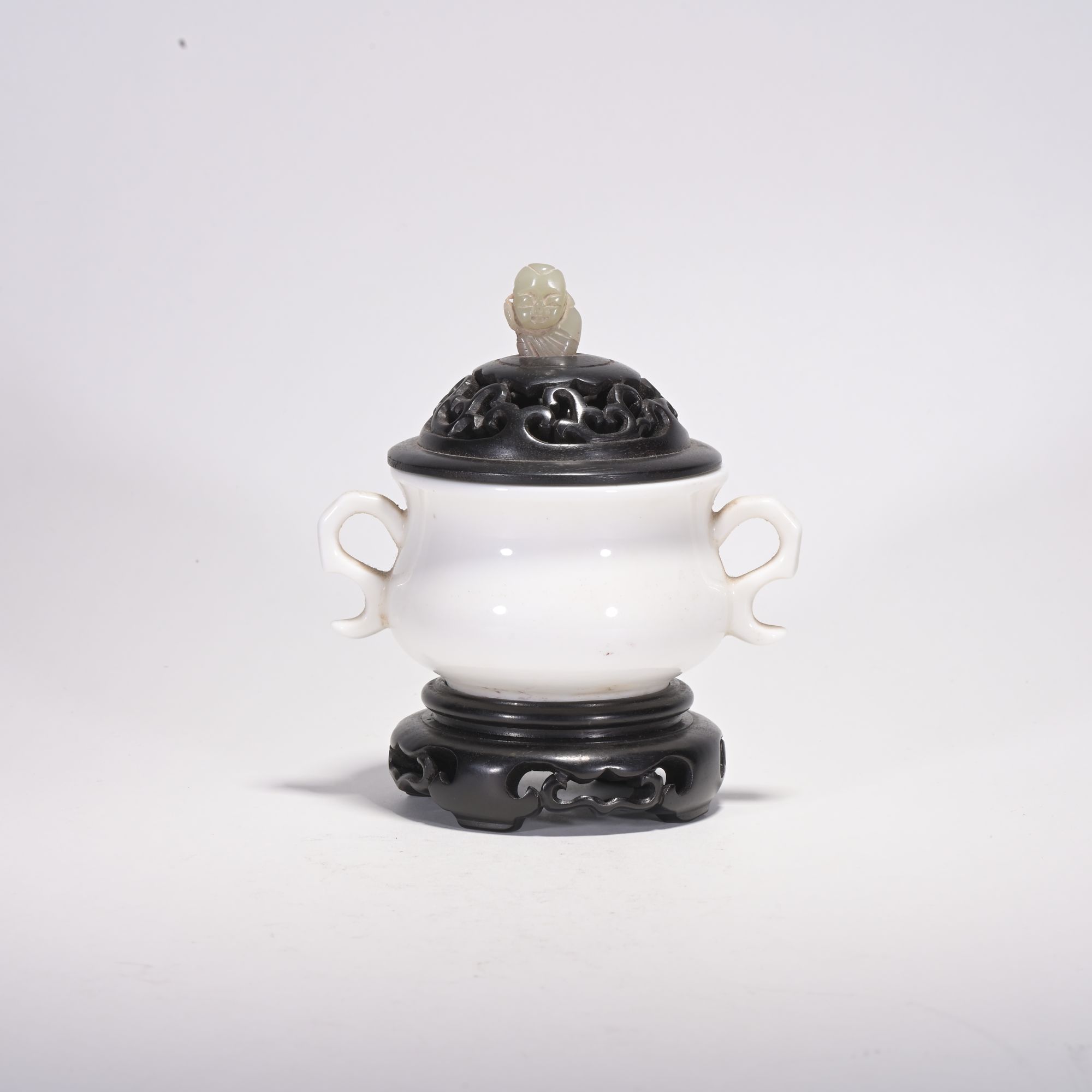 日式白瓷香炉 旧物件摆件 约高14cm宽12cm