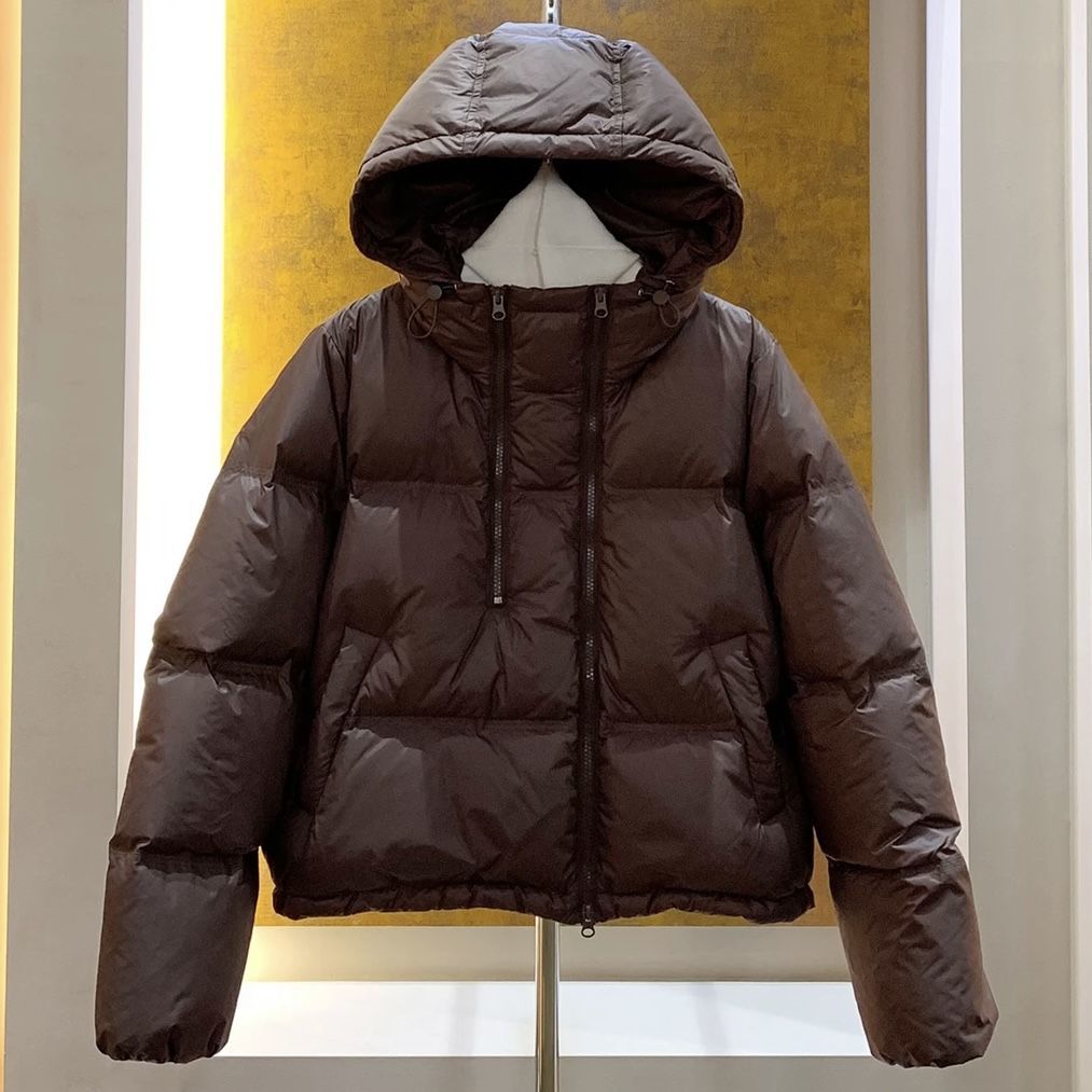 欧货小众设计感双拉链连帽羽绒服外套女秋冬新款白鸭绒短款面包服