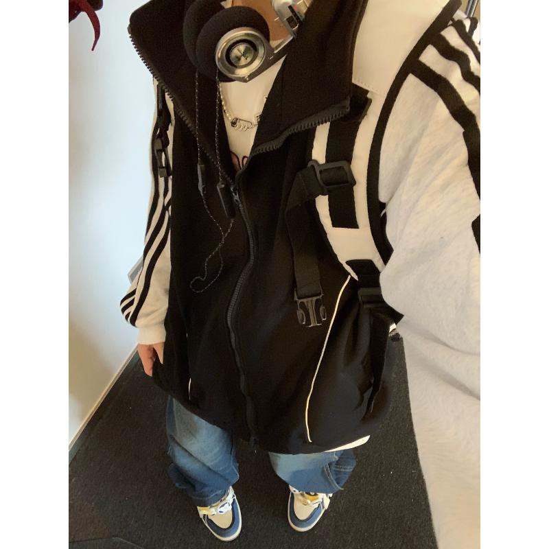 美式复古条纹设计拉链开衫外套潮牌高街宽松男女学生情侣ins卫衣