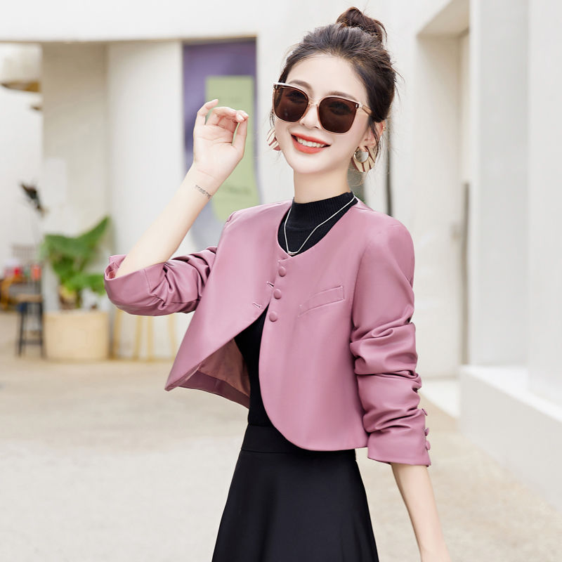 时尚皮衣外套女装2023春秋新款韩版机车服修身显瘦百搭短款皮夹克