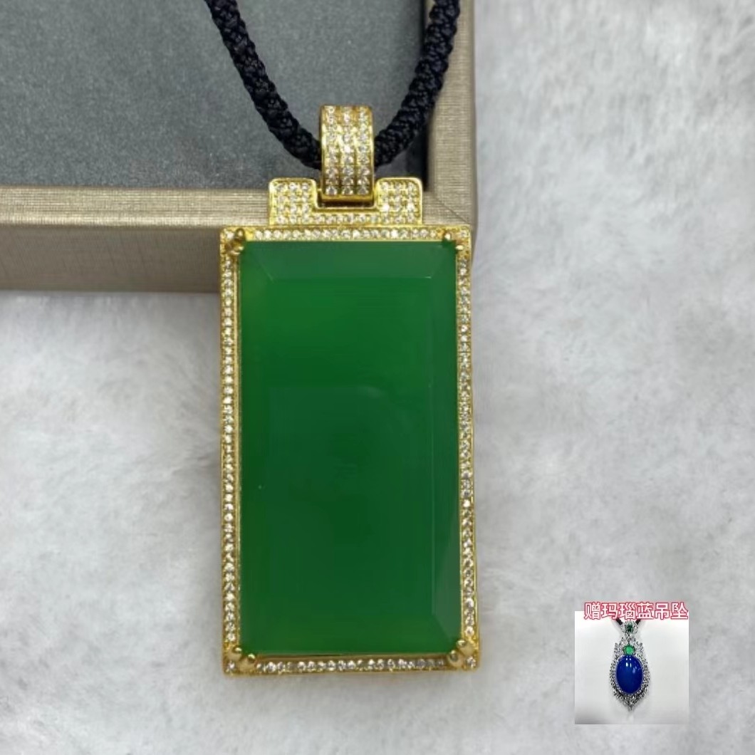 S925银镶嵌无事牌 吊坠 玛瑙 带玛瑙蓝吊坠 带礼盒带证书 dk
