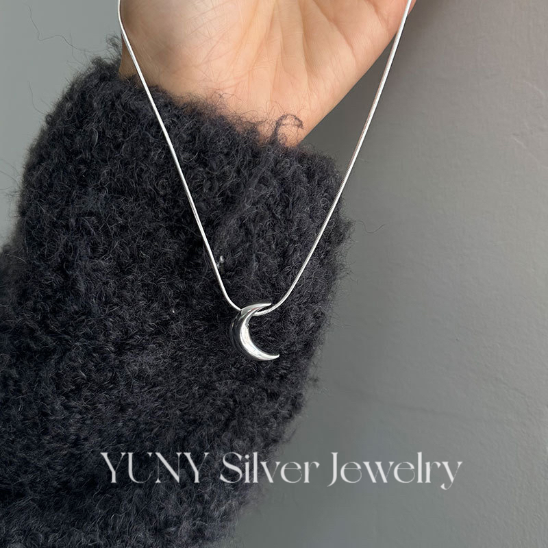 坠链均925银 月亮月牙项链女简约百搭S925经典锁骨链光面项链