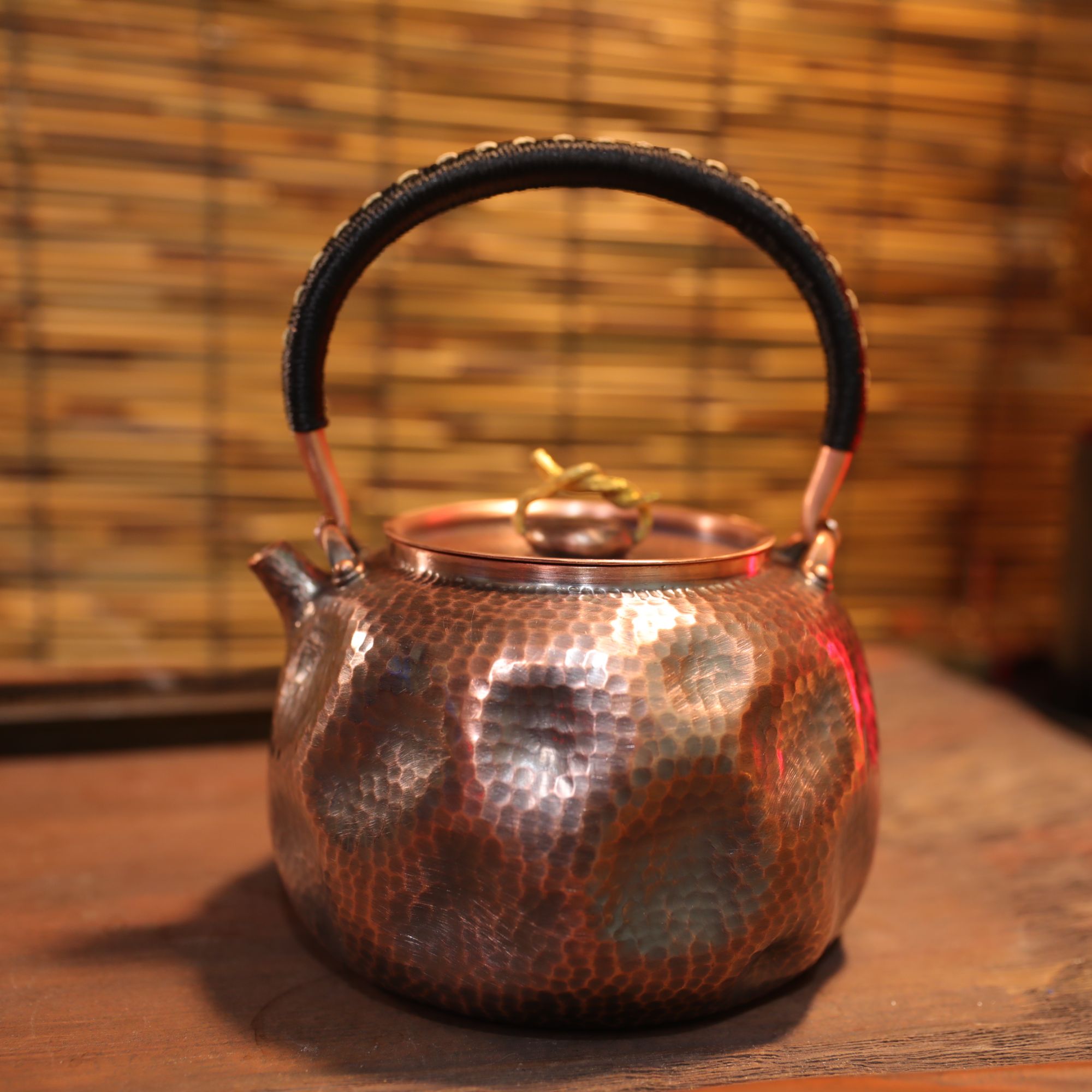 【翰闲阁】1400ml加厚紫铜经典陨石坑手工复古色煮茶烧水壶茶具茶道