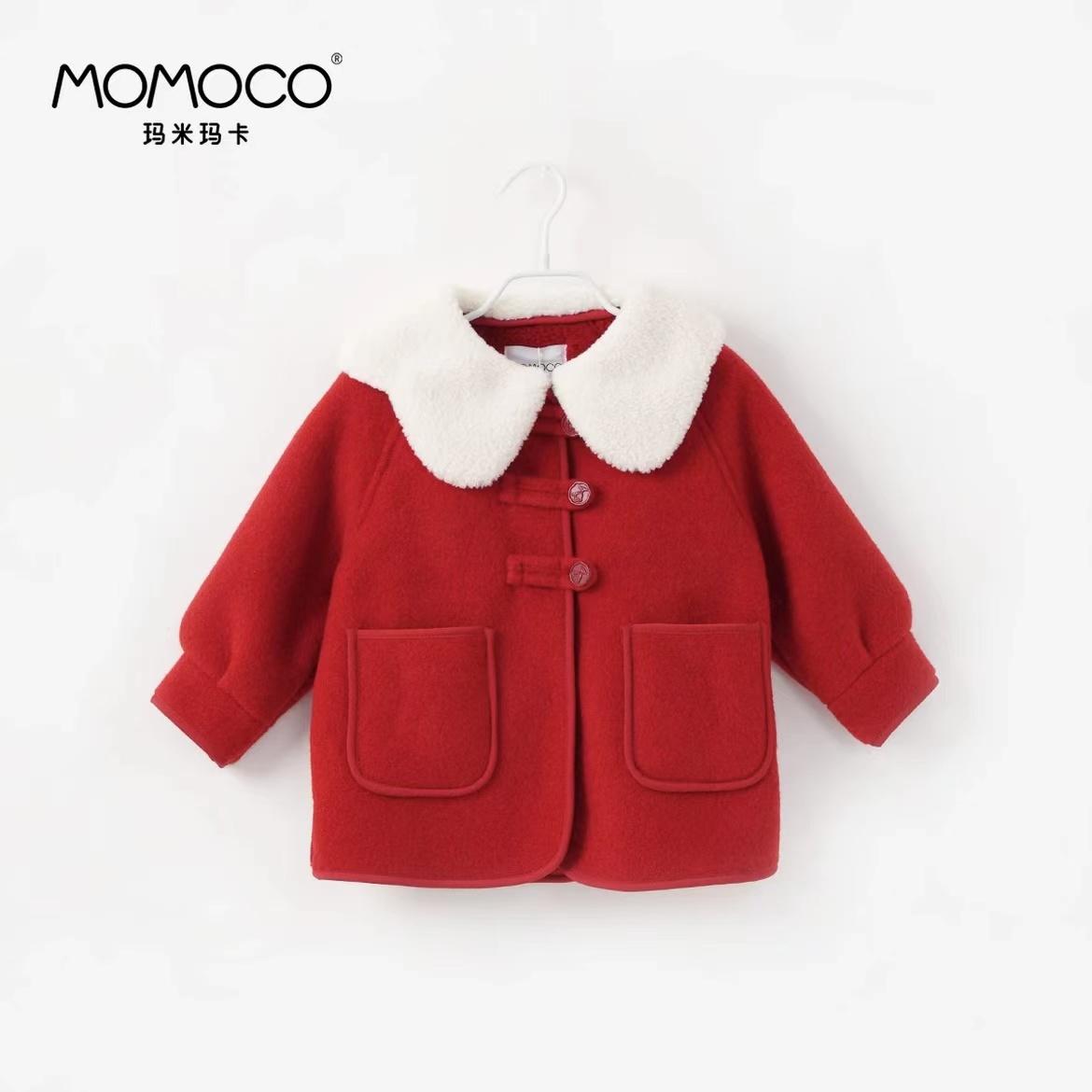 MOMOCO2025冬季新款女童潮流百搭纯色花瓣领时尚外套77880126001