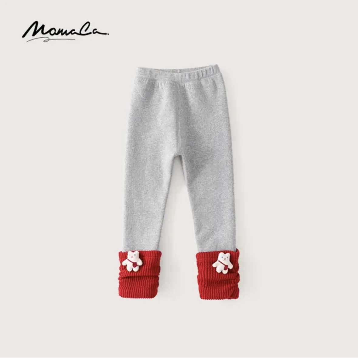 MOMOCO冬季新款女童洋气甜美可爱小熊加绒加厚打底裤75830360051