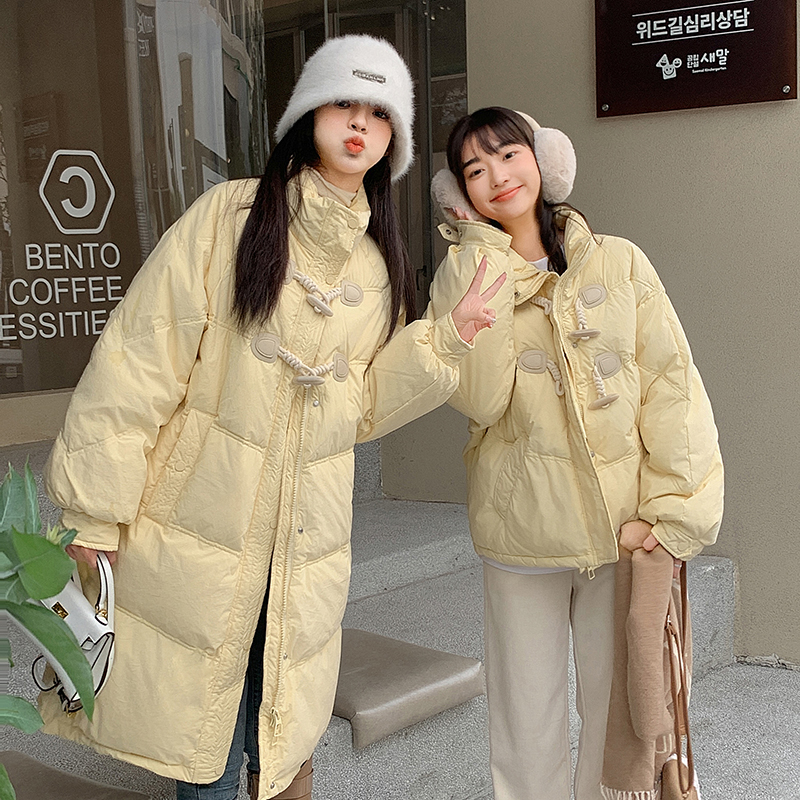 女装冬款外套韩版羽绒服女中长款2023年秋冬牛角扣时尚加厚女棉服
