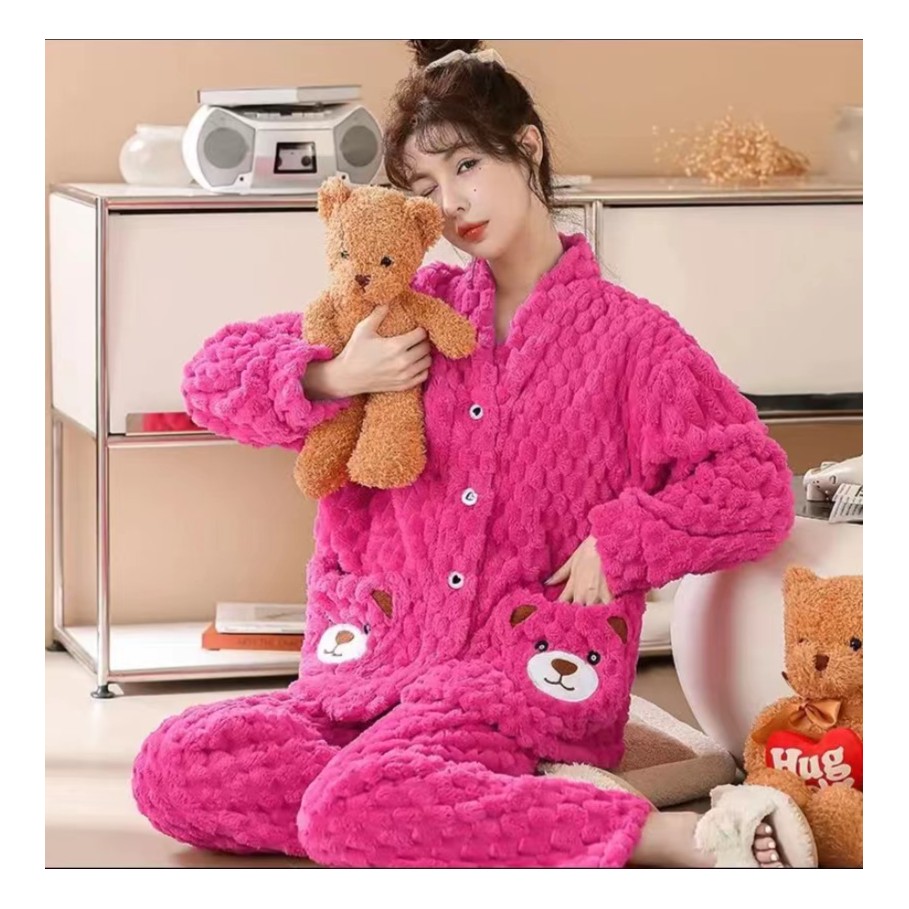 可爱口袋熊加绒加厚冬季保暖家居服