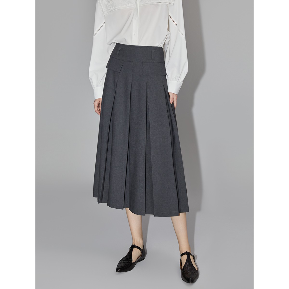 ELLE压褶垂感高腰半身裙欧若风2025秋季新款气质显瘦百搭ER35407