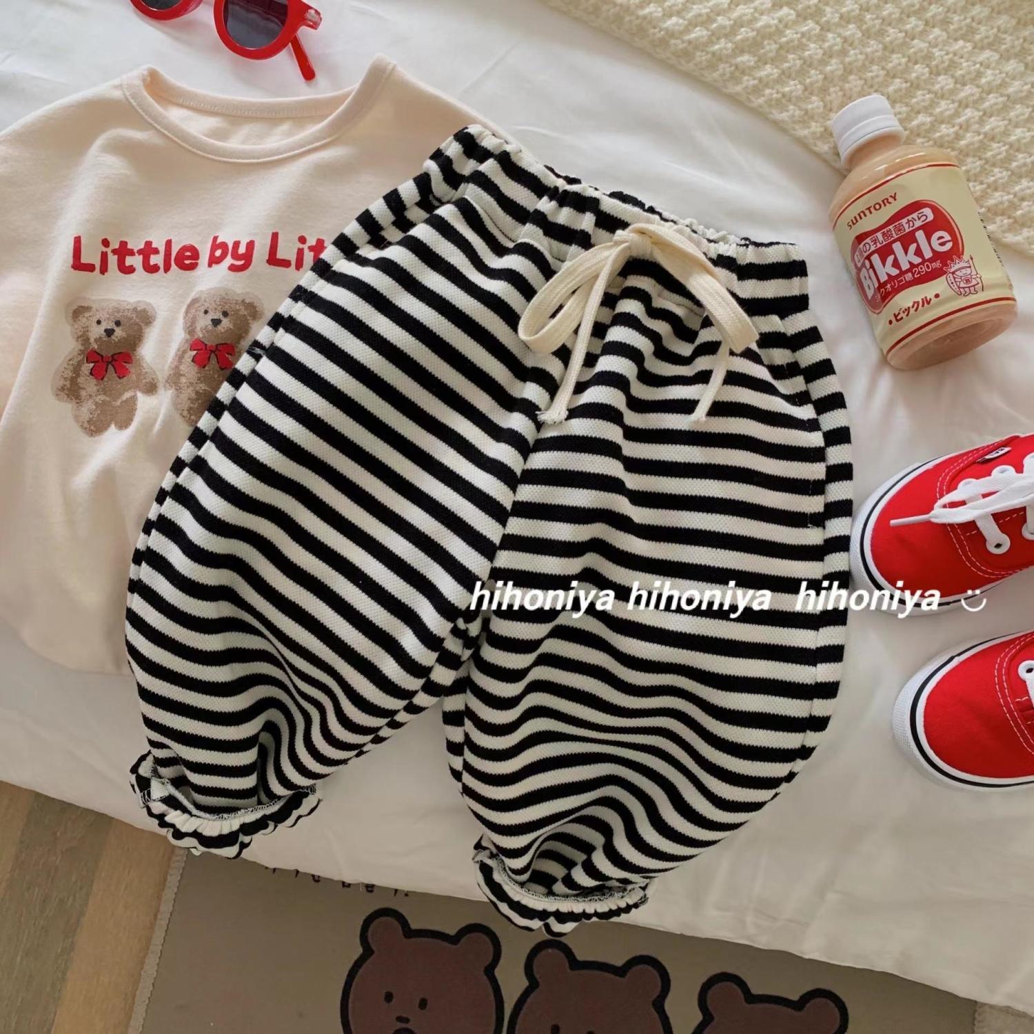 【爱娃】秋秋新款儿童系带条纹时尚童装男女童束脚休闲裤男童百JC50