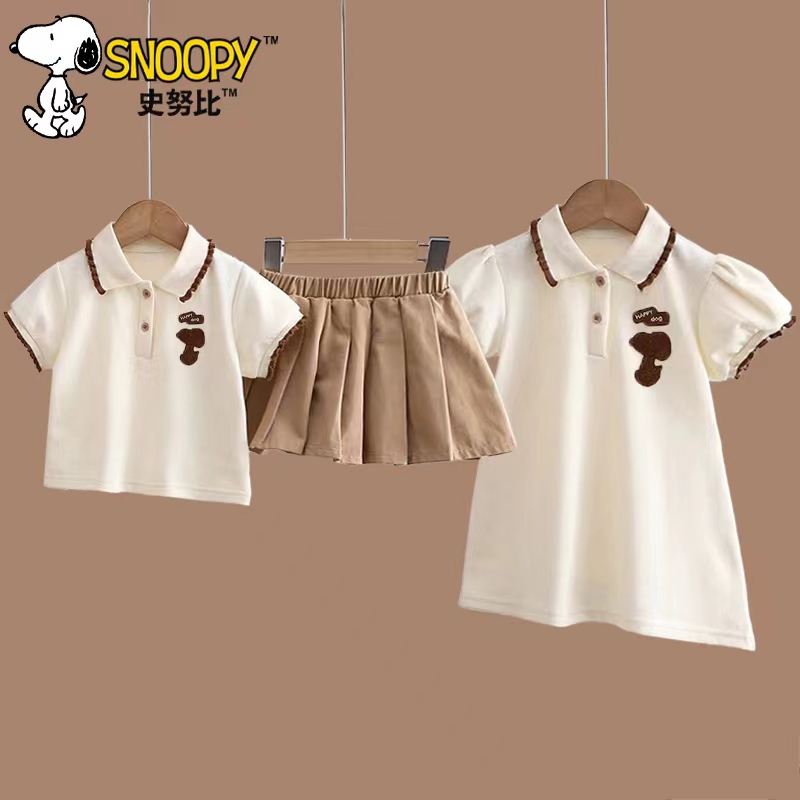 Snoopy/史努比女童夏季韩版套装 女宝宝新款短袖百褶裙洋气两件套