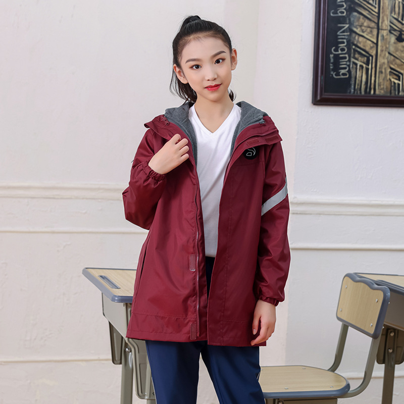 枣红长款冲锋衣学生冬季校服
