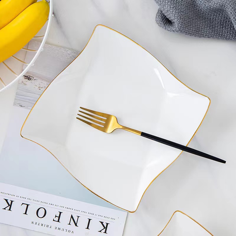 描金8英寸折纸盘网红金边菜盘热菜盘不规则器型盘子家用