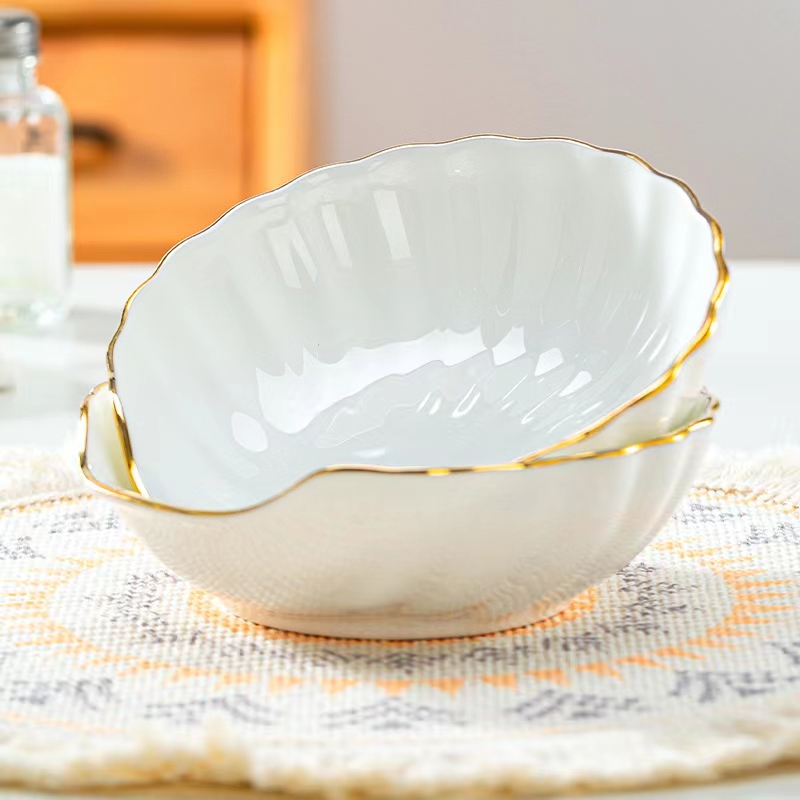 描金6英寸贝壳碗景德镇骨瓷家用轻奢水果沙拉碗冷菜盘干果盘