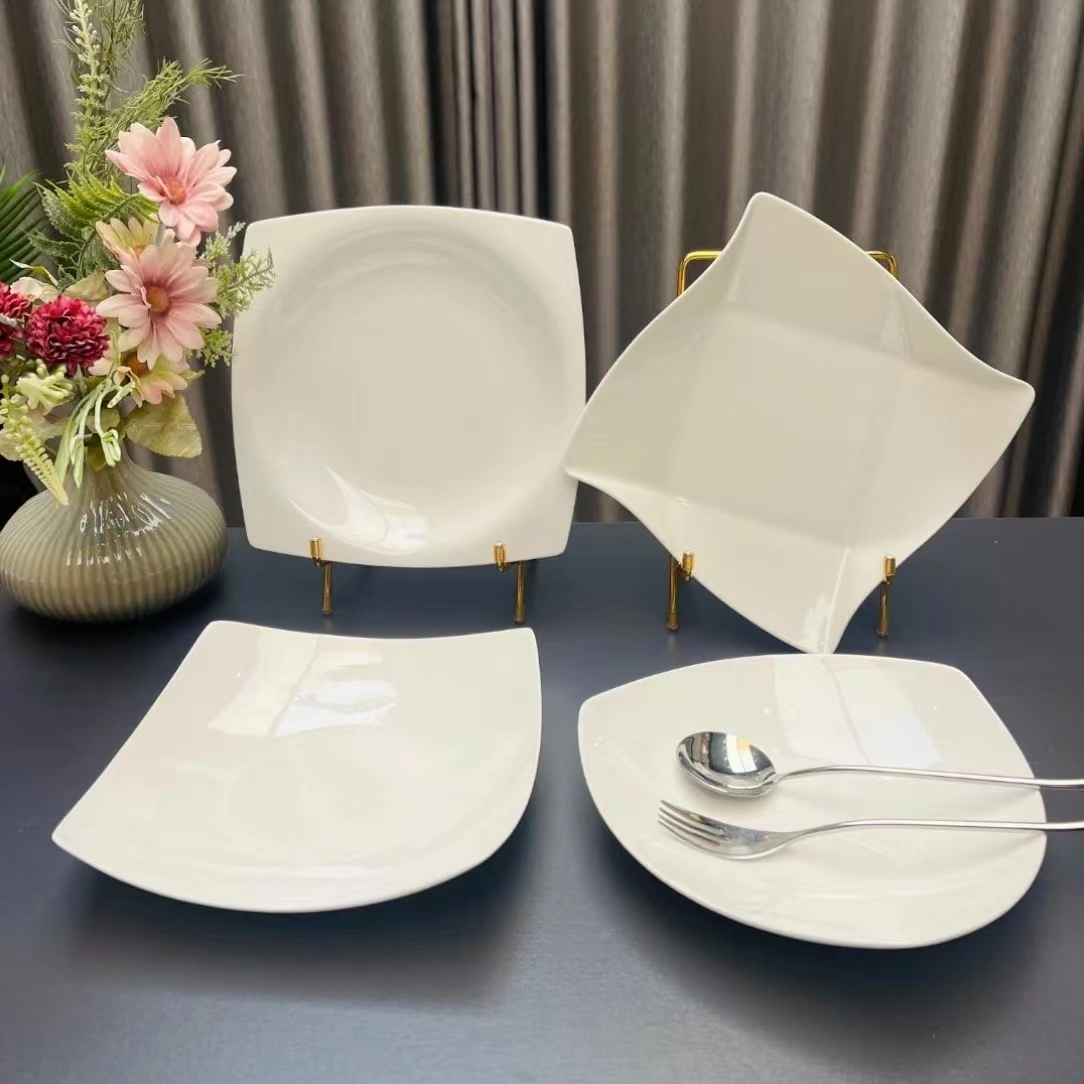 纯白不描金景德镇骨瓷异型菜盘子家用盘子餐具高级感欧式西餐盘