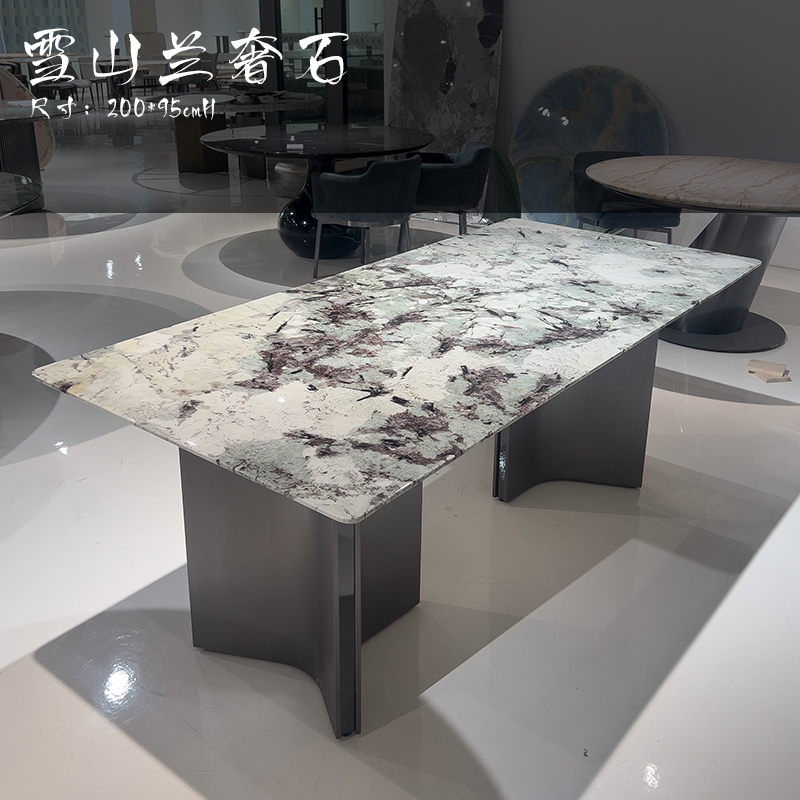 【Sea】 雪山兰天然奢石餐桌意式极简餐台轻奢创意设计师餐厅别墅