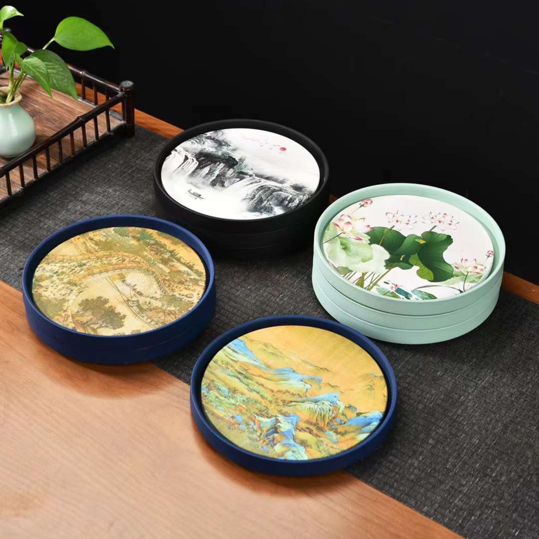 古风陶瓷速干吸水壶承干泡台圆形小托盘功夫茶道器具壶垫