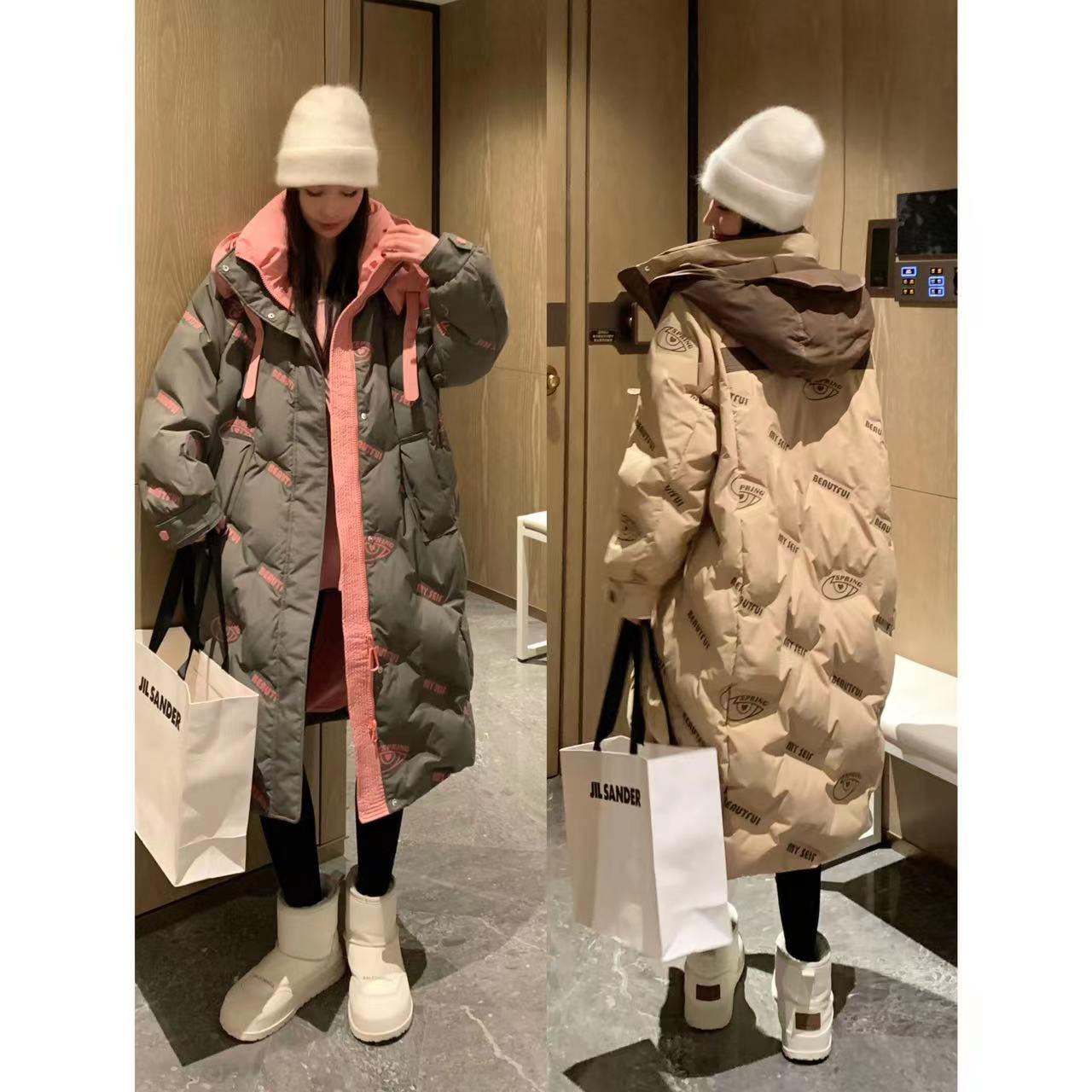 雪屮飞重工艺保暖羽绒服冬季加厚长款面包连帽小众高级韩系假两件