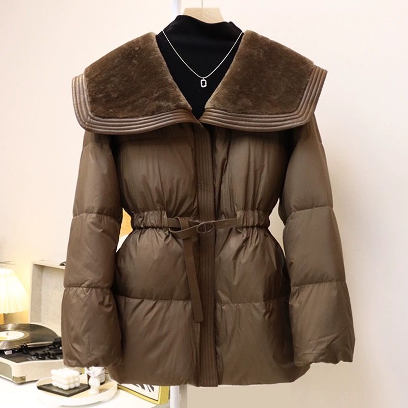 雪屮飞高端奢华羽绒服女冬季中长款收腰加厚小个子宽松真毛大翻领
