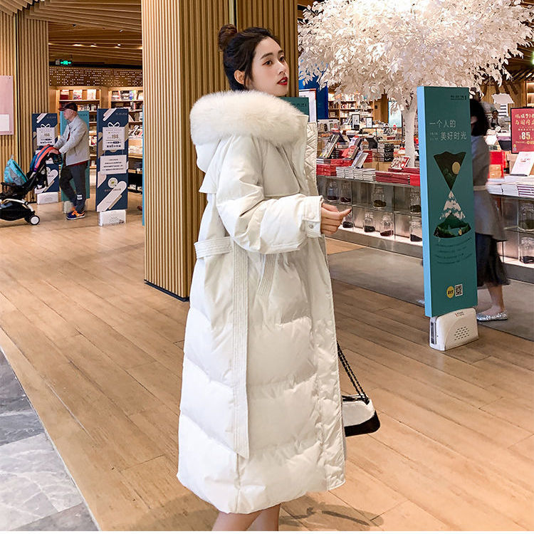 雪屮飞白鸭绒羽绒服女中长款狐狸毛大毛领2022新款宽松过膝加绒加