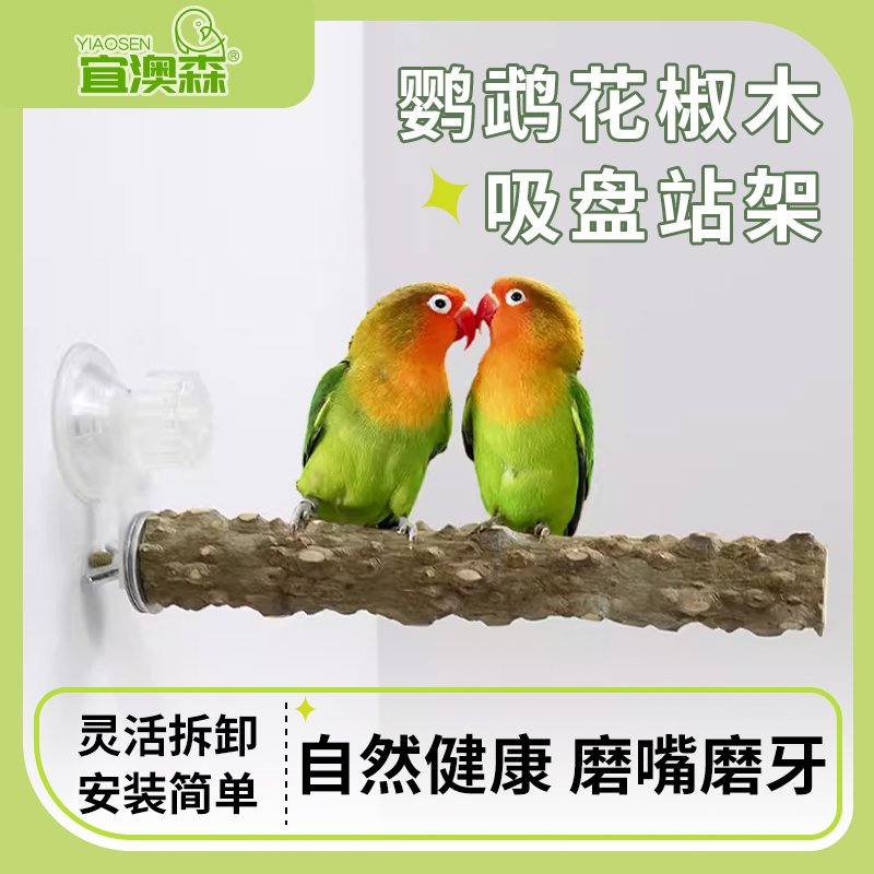 鹦鹉花椒木吸盘站架子站杠站棍磨爪玄凤虎皮专用鸟用墙面玻璃站台