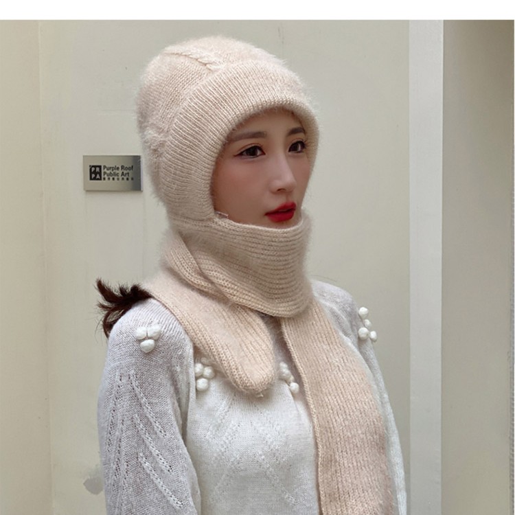 帽子女新款加绒加厚围巾一体风雪帽秋冬季骑车毛线帽保暖网红帽