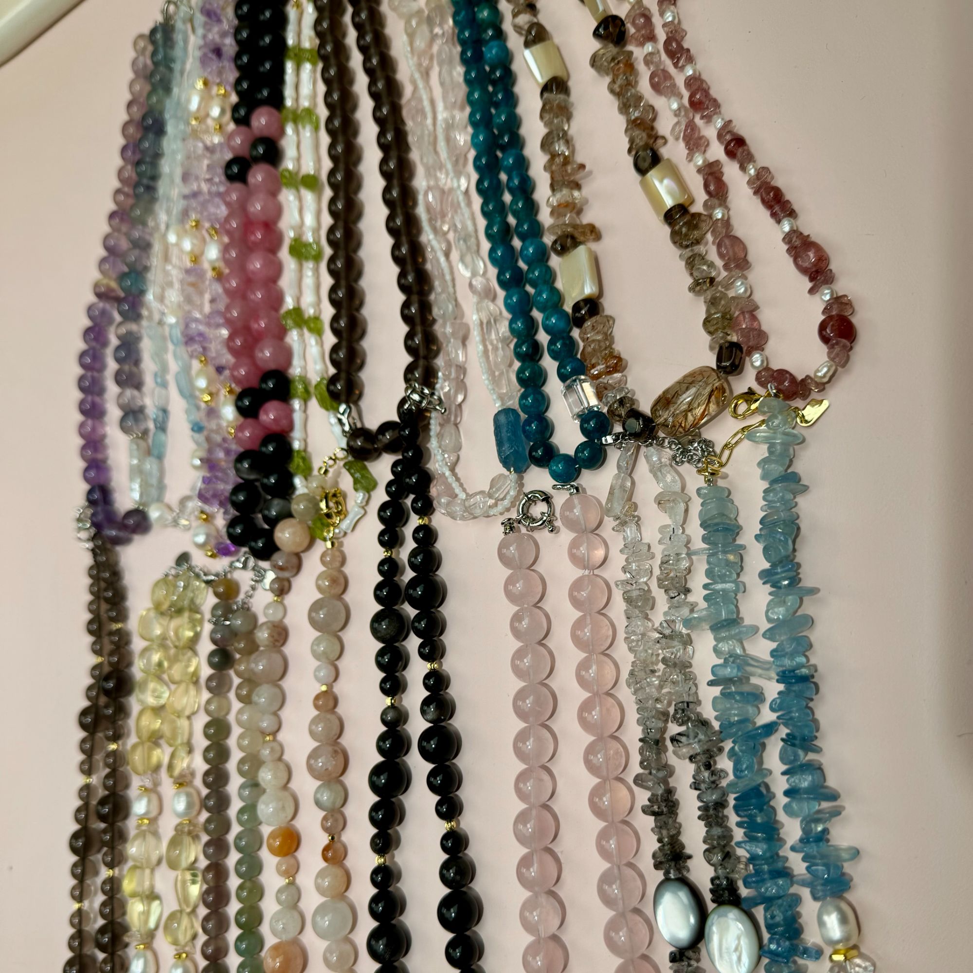 天然水晶原创设计款，项链，时尚，甜美，百搭手工复古古风多层彩色