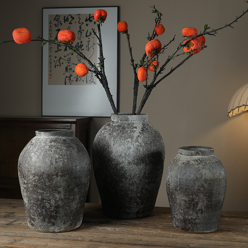 景德镇陶瓷花瓶景德镇粗陶民宿茶室落地仿出土老陶罐瓷器摆件