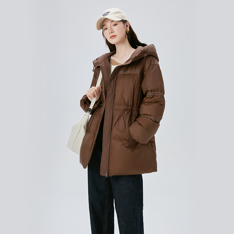 艾莱依鹅绒中长款羽绒服女冬季时尚气质休闲柔软加厚保暖外套1188