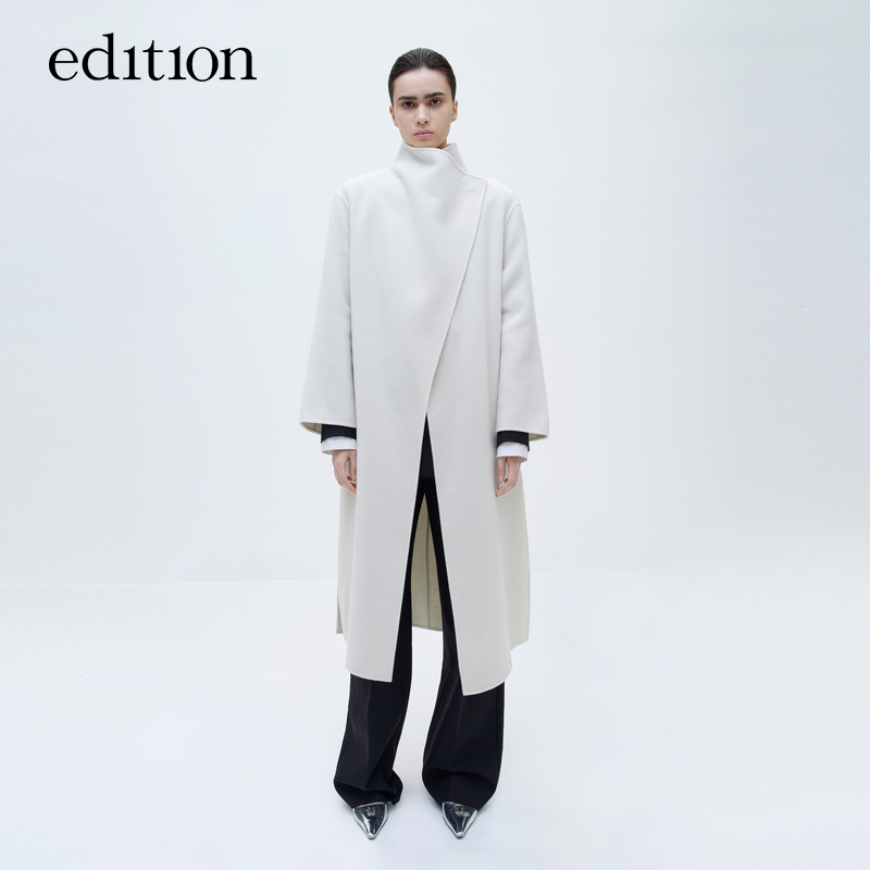 edition冬季时尚休闲可拆围巾领双面呢绵羊毛大衣#EBD4OVCK02
