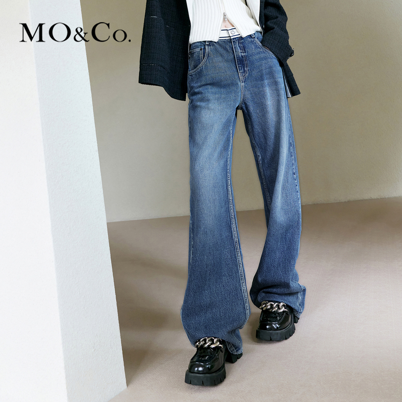 MOCO拼接高腰直筒阔腿牛仔裤MBC3JENT02