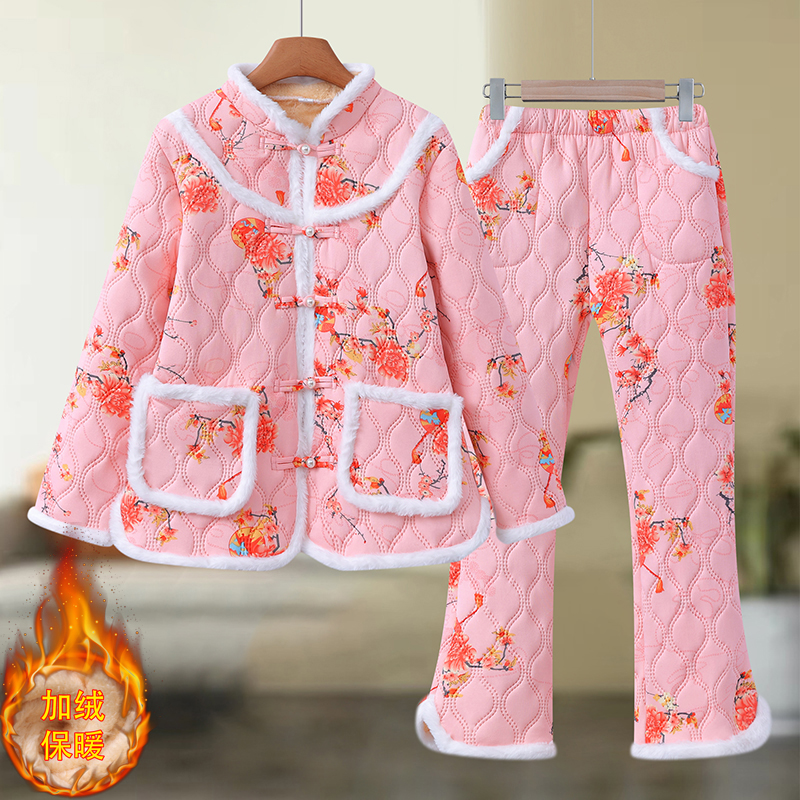 新年衣服套装民族风复古棉袄东北大花套装洋气爆款修身中国风套装