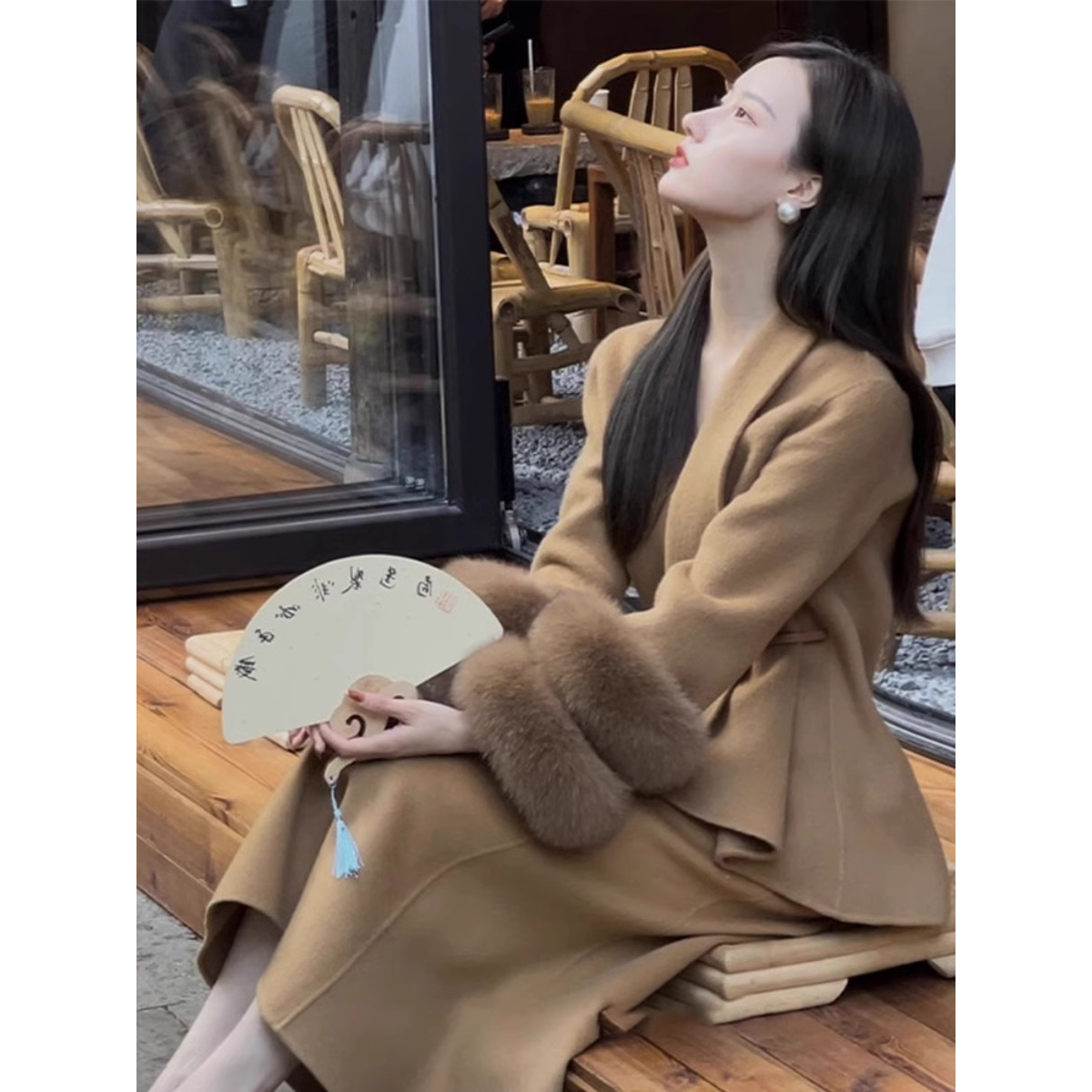 冬季新款洋气名媛时尚爆款小香风气质咖色毛呢外套半身裙套装