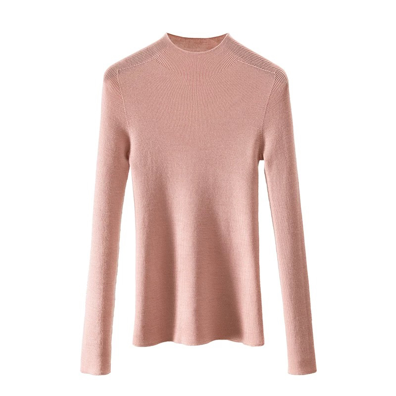 【伊家】无缝接半高领长袖绵羊毛打底衫