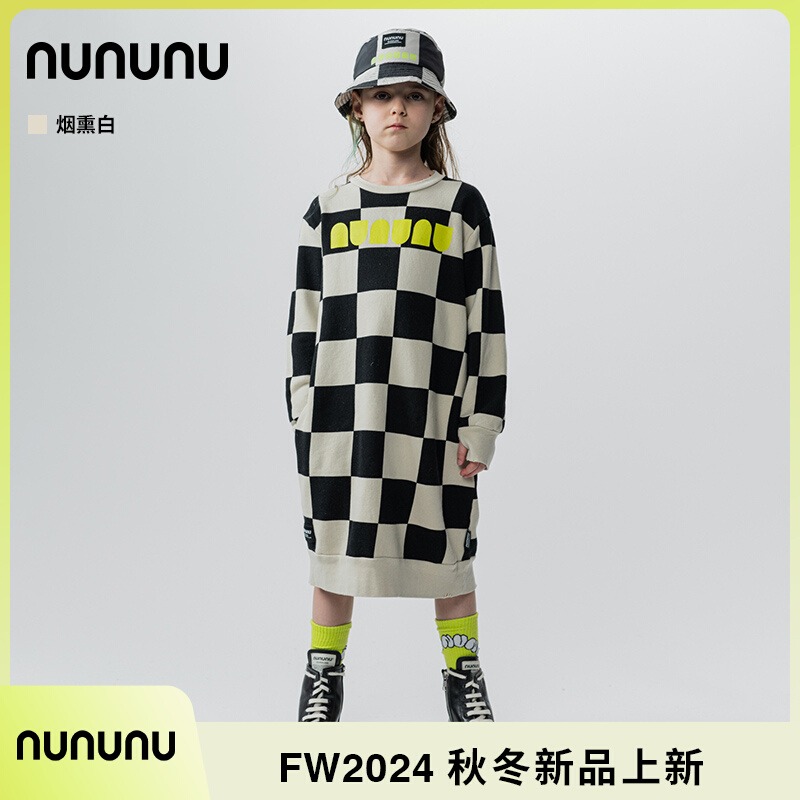 NUNUNU棋盘格系列轻运动复古卫衣裙丨FW24秋冬新款NU4358