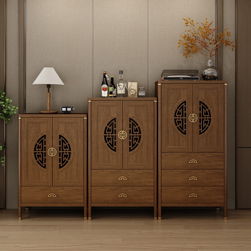 新中式实木边柜门厅简约大容量碗柜玄关置物茶水柜客厅靠墙柜边柜