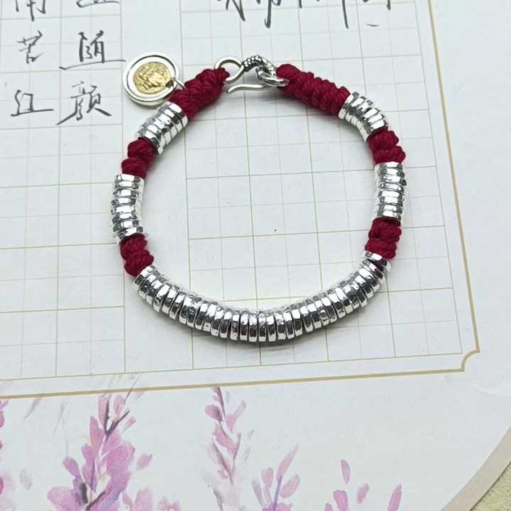 足银手链 红绳手链999足银盘缠手链s扣为s925纯银时尚百搭情侣