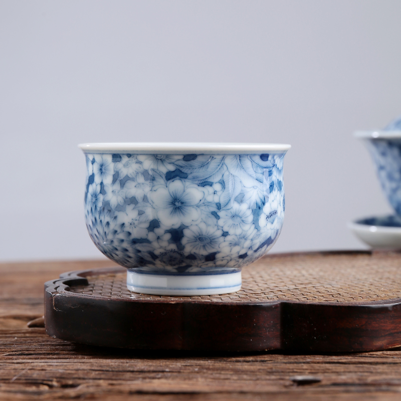 逐青堂陶瓷景德镇青花柴窑柴烧万花炉式杯纯手工手绘高端品茗杯