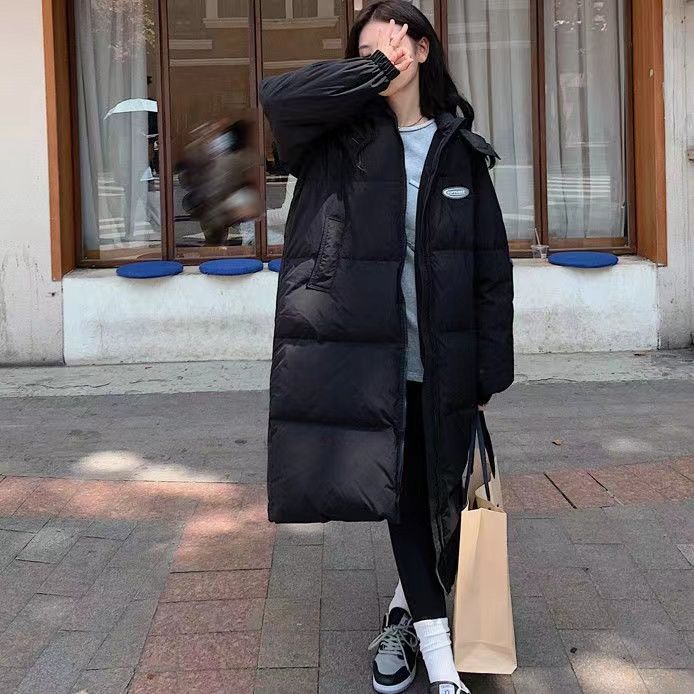 波司澄白鸭绒羽绒服女长款过膝冬季新款韩版宽松加厚小个子黑色