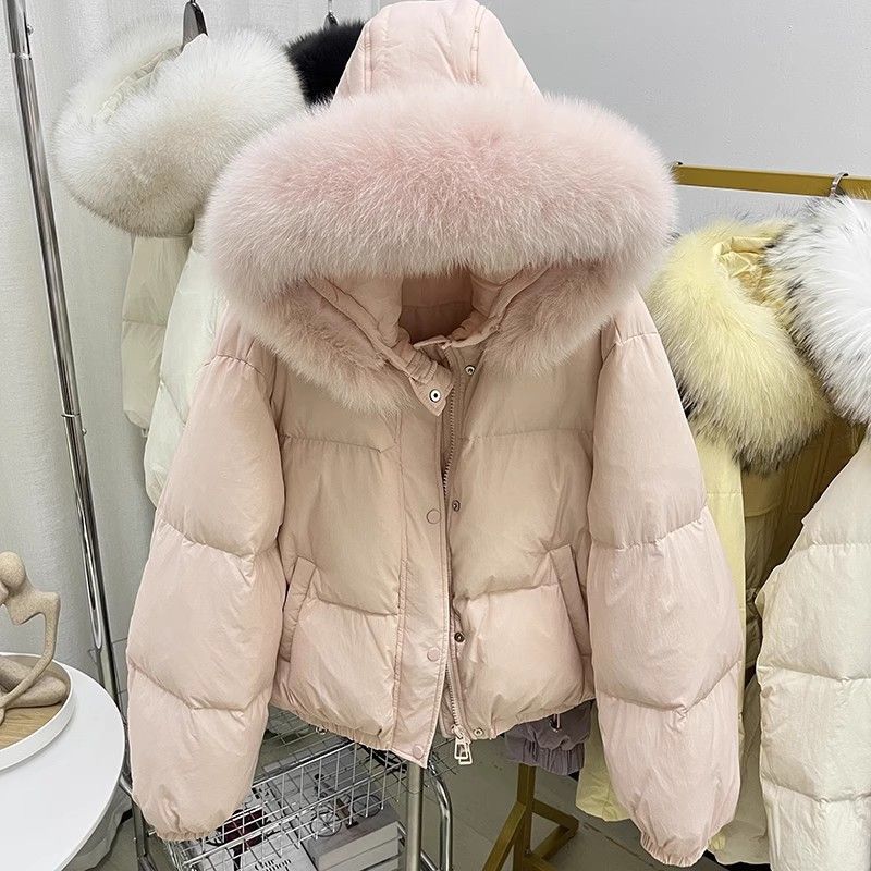 波司澄户外新款百搭羽绒服女短款狐狸大毛领面包服时尚加厚连帽